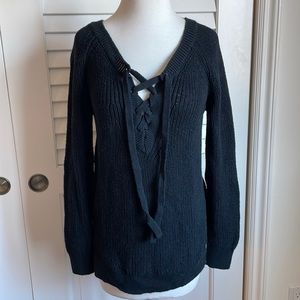 Crisscross Tie V-Neck Massimo Dutti Black Knit Sweater